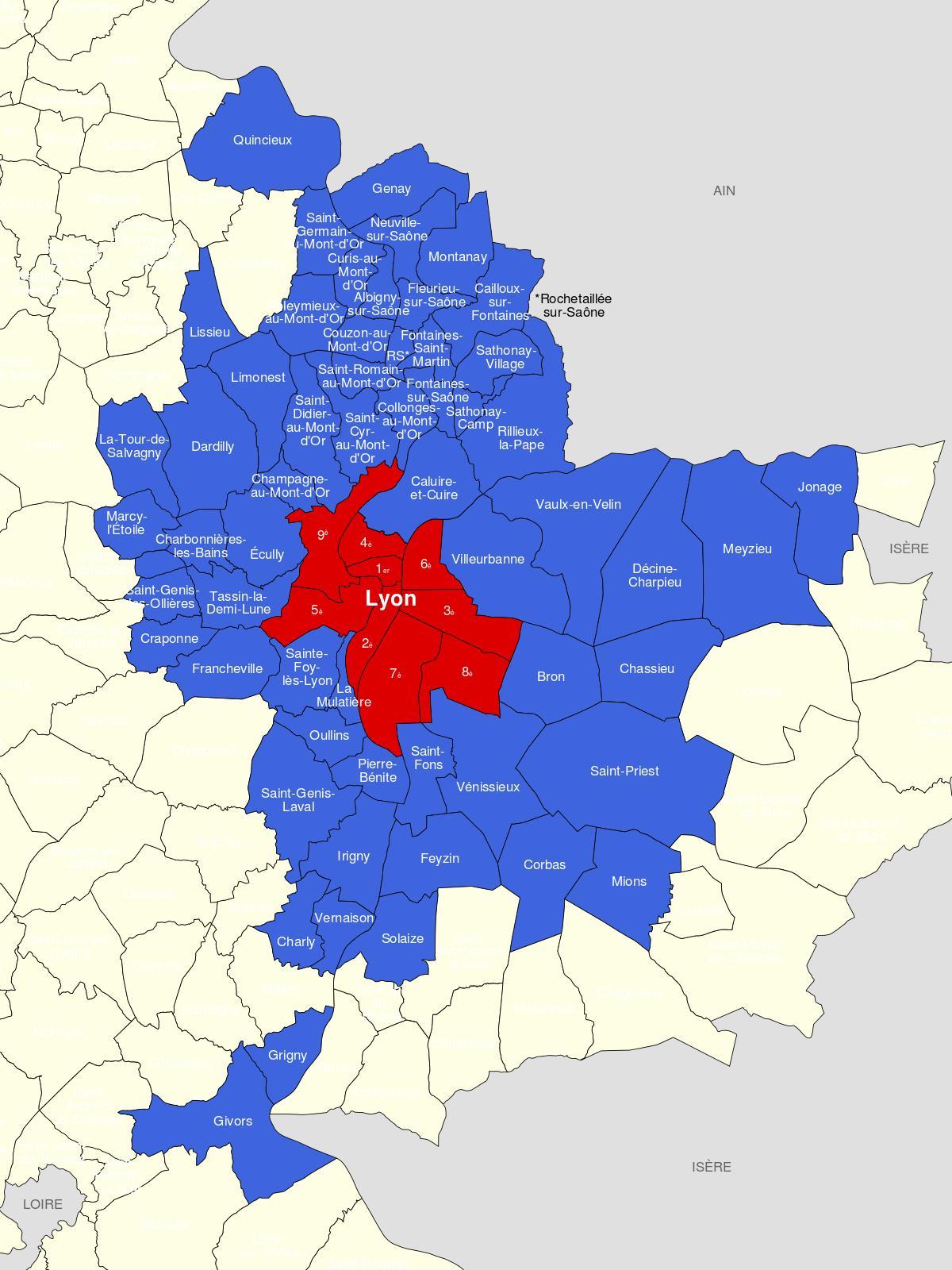 карта Лион пригороде 